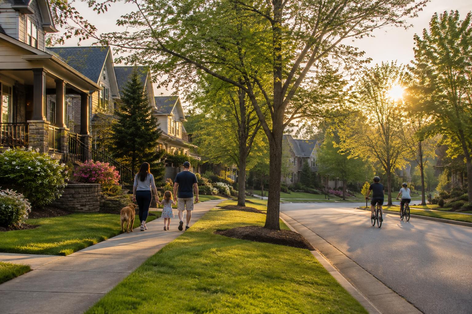 Neighbors enjoying a leafy Indian Trail streetscape