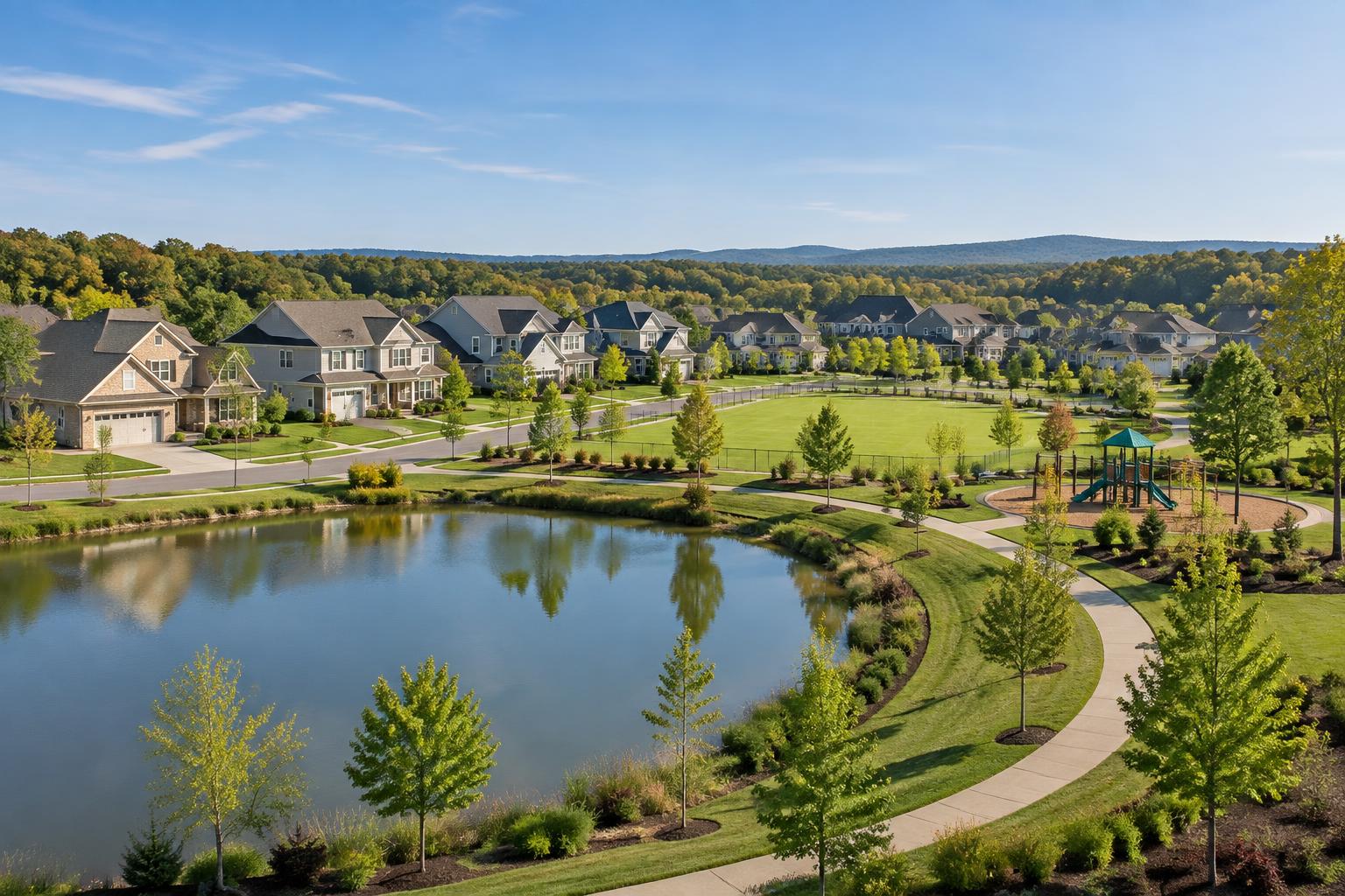 Representative editorial streetscape illustrating the lifestyle described for Fieldstone Farm
